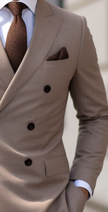Classic Light Brown Double Breasted Suit for Men