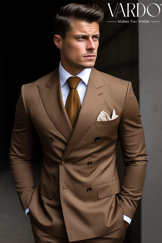 Timeless Elegance & Versatility Light Brown Double Breasted Suit for Men