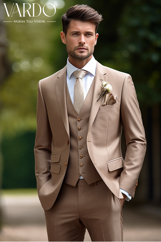 Premium Tailored Light Brown Three Piece Suit for Men