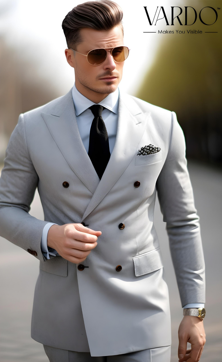 Light Grey Double Breasted Suit for Men - Premium Formal Attire