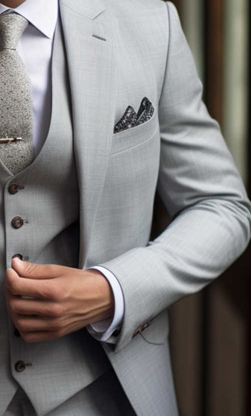 Classic Light Grey Three Piece Suit for Men