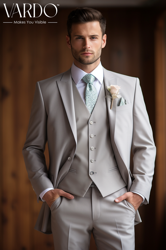 Premium Light Grey Three Piece Suit for Men