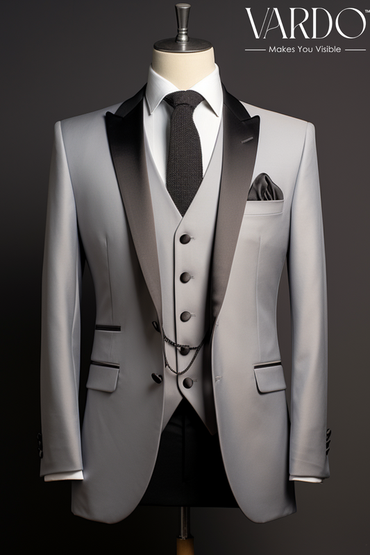 Premium Light Grey Three-Piece Suit for Men