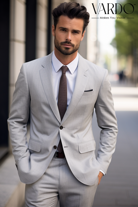 Premium Quality Light Grey Two-Piece Suit for Men