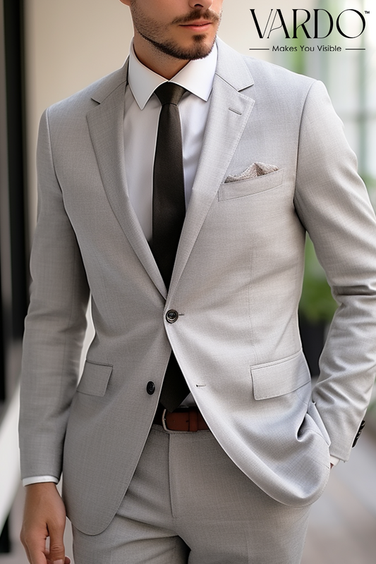 Formal Light Grey Two-Piece Suit for Men