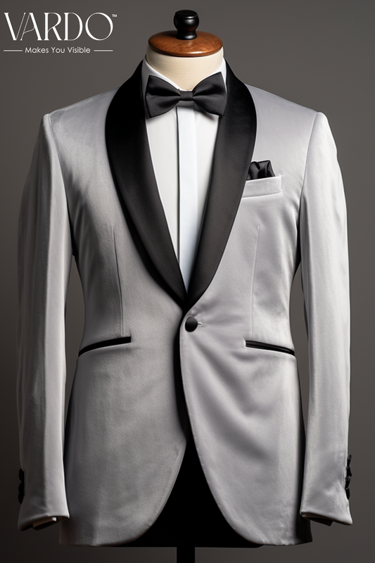 Luxurious  Light Grey Velvet Dinner Jacket for Men