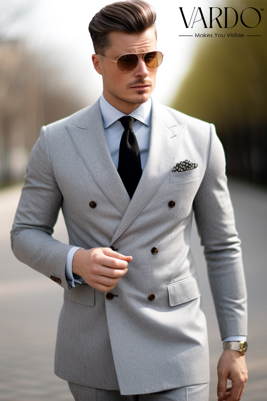 Light Grey Double Breasted Suit for Men - Premium Formal Attire