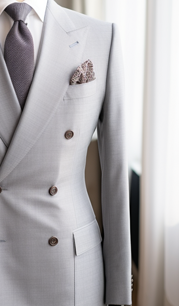 Stylish Men's Light Grey Double Breasted Suit