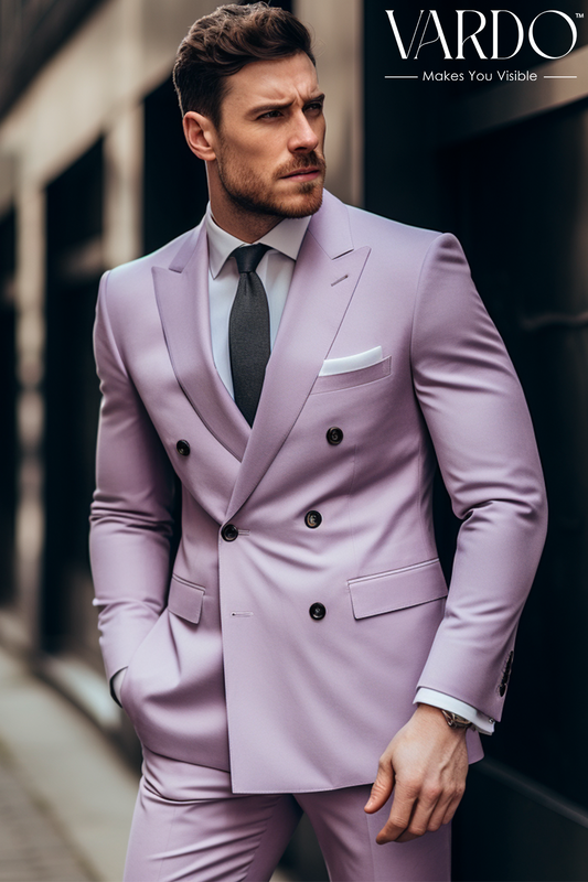 Elegant Light Purple Double Breasted Suit for Men