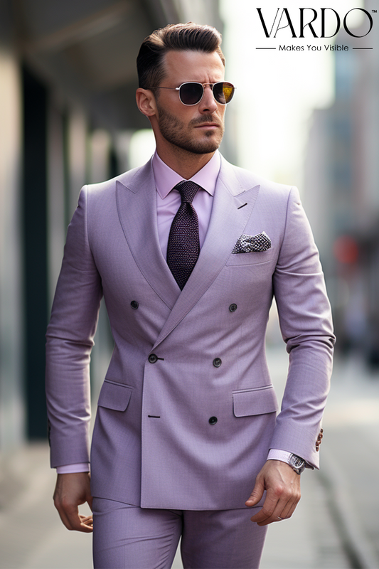 Modern Elegance: Light Purple Double Breasted Suit for Men