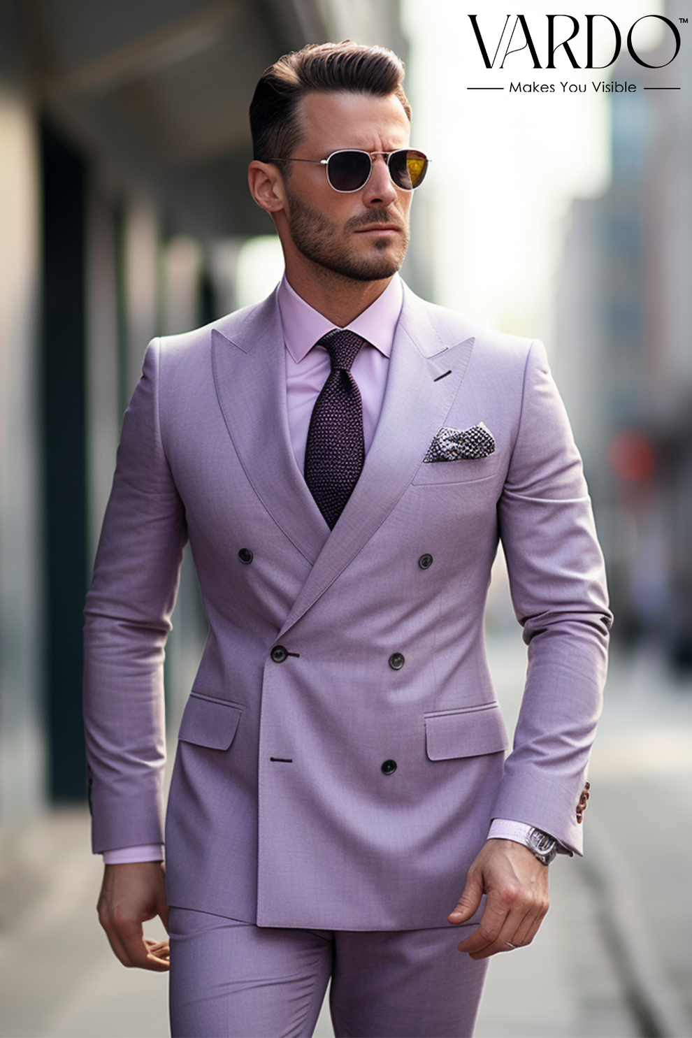 Modern Elegance: Light Purple Double Breasted Suit for Men – VARDO