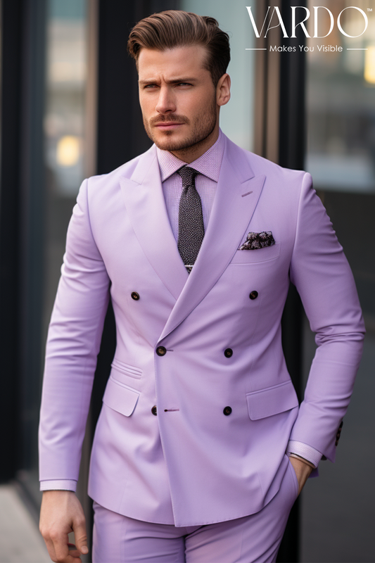 Sophisticated Elegance Light Purple Double Breasted Suit for Men