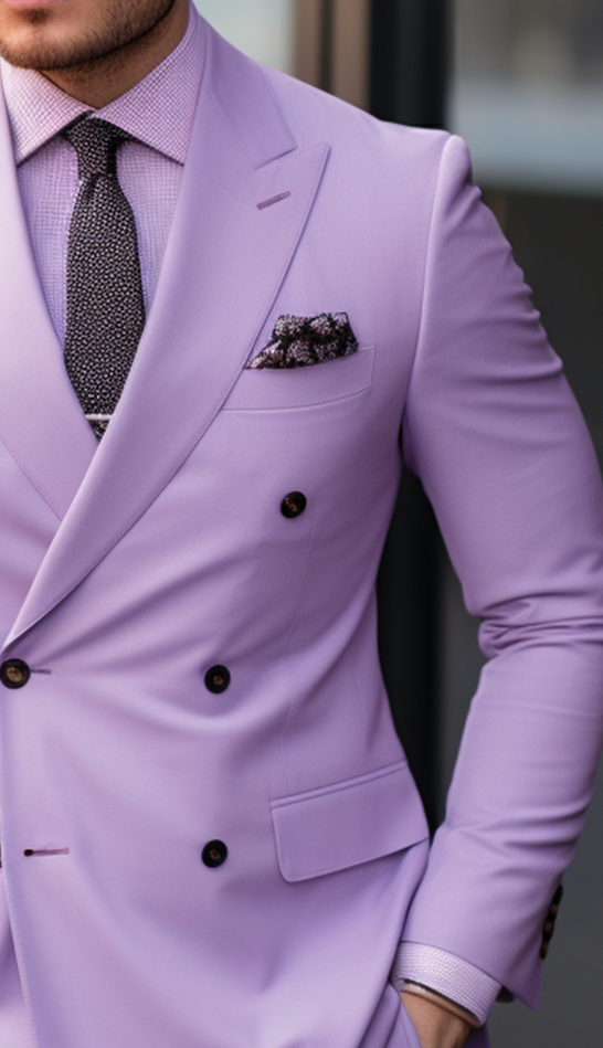 Sophisticated Elegance Light Purple Double Breasted Suit for Men