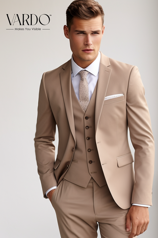 Light Brown Three Piece Suit For men