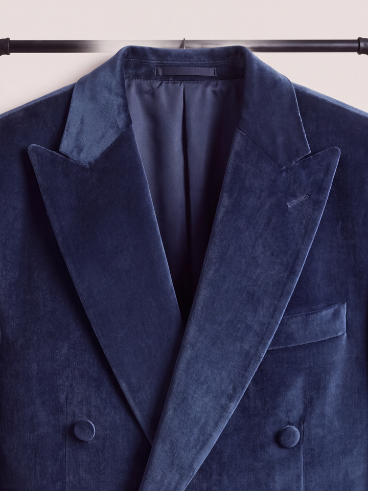 Midnight Blue Velvet Double-Breasted Tuxedo Jacket