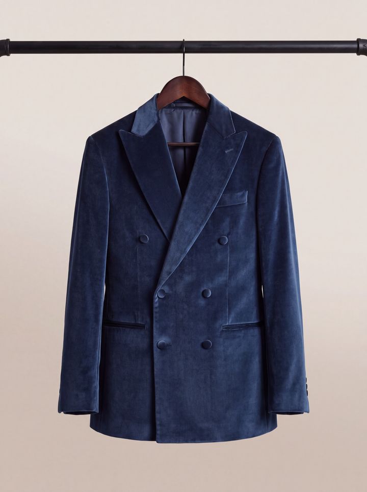 Midnight Blue Velvet Double-Breasted Tuxedo Jacket