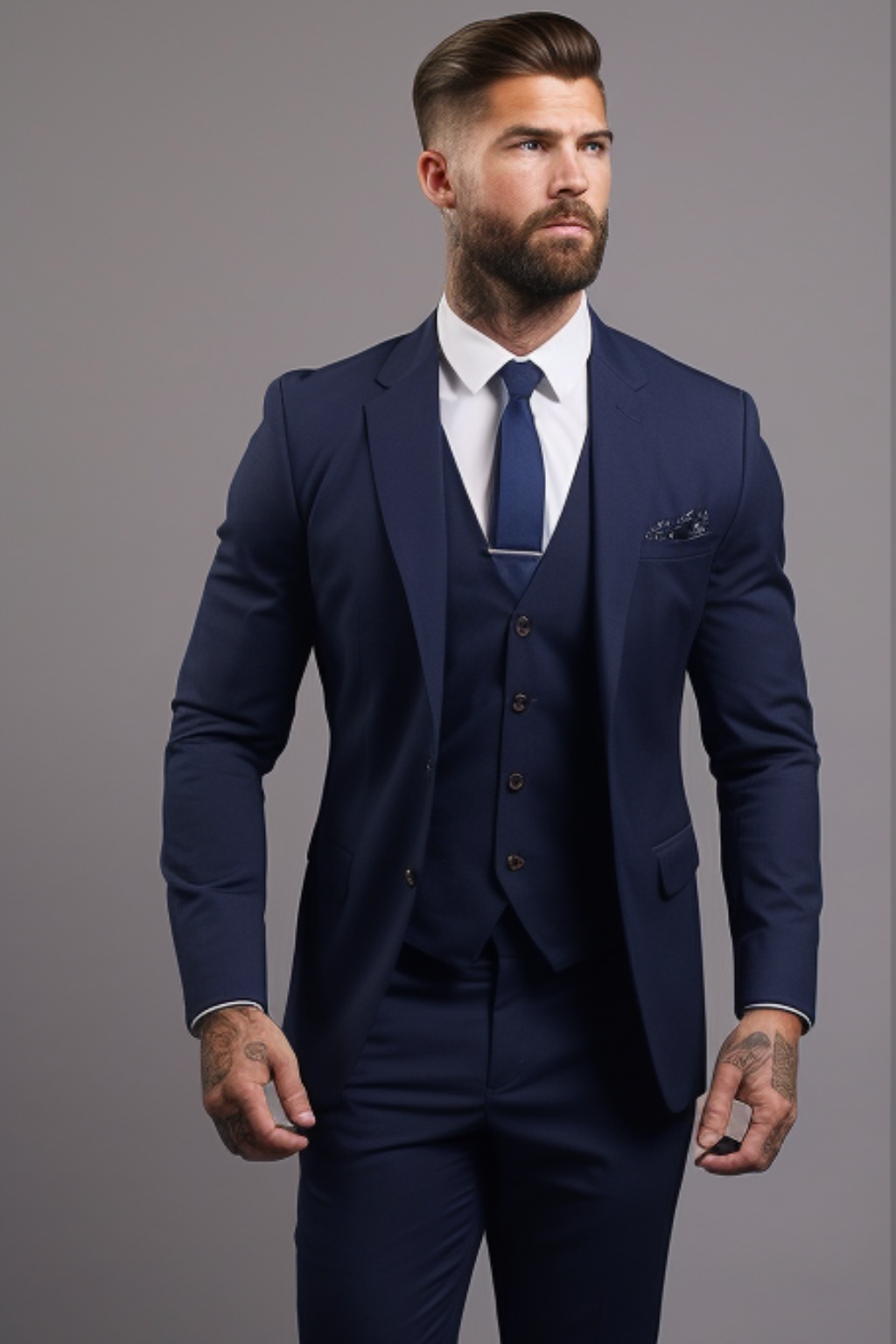 Classic Navy Blue Men's Three-Piece Notch Lapel Suit - Tailored Fit Formal Wear for Weddings, Business