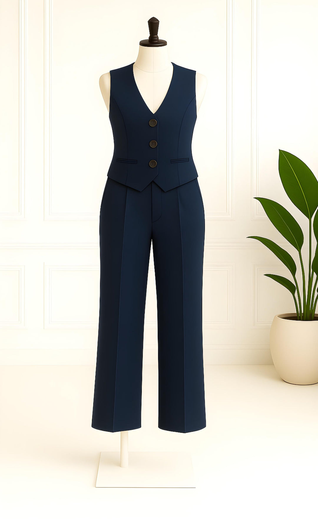 Navy Blue Linen Vest and Pant Set for Women – Classic Two-Piece Summer Co-ord Outfit