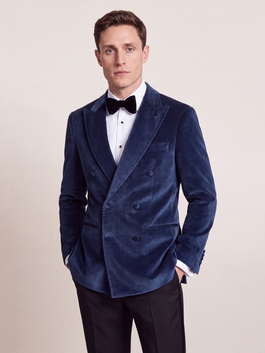 Midnight Blue Velvet Double-Breasted Tuxedo Jacket