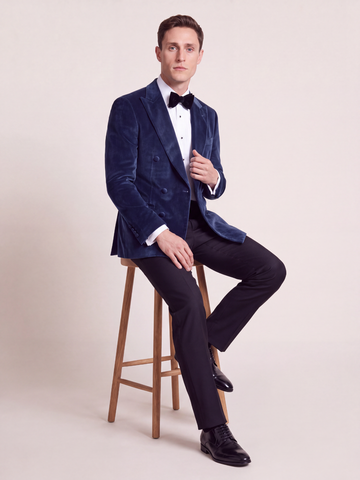 Midnight Blue Velvet Double-Breasted Tuxedo Jacket