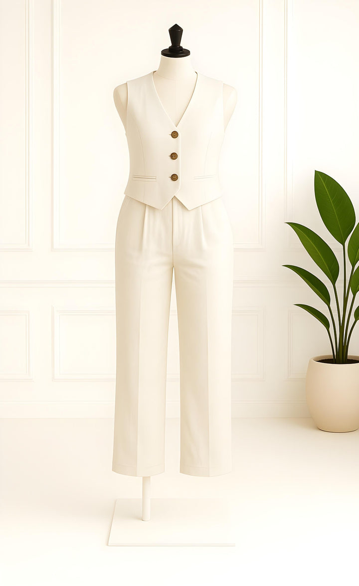 Natural Beige Linen Vest and Pant Set for Women – Lightweight Summer Co-ord Outfit