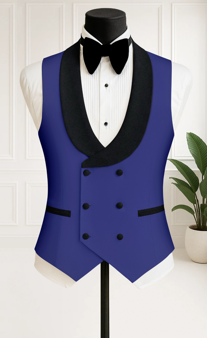 Black Jacquard 3-Piece Tuxedo with Royal Blue Satin Lapel & Pants