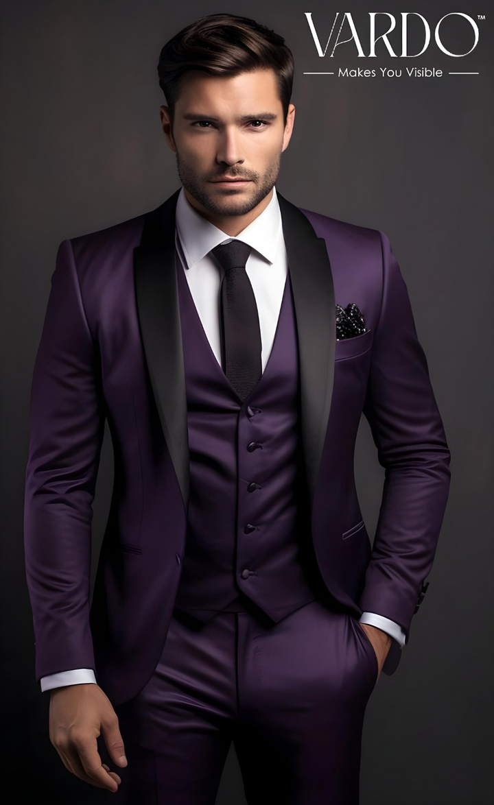 Regal Purple Tuxedo Suit for Men - Premium Quality, Elegant Design- Tailored Suit-The Rising Sun store, Vardo