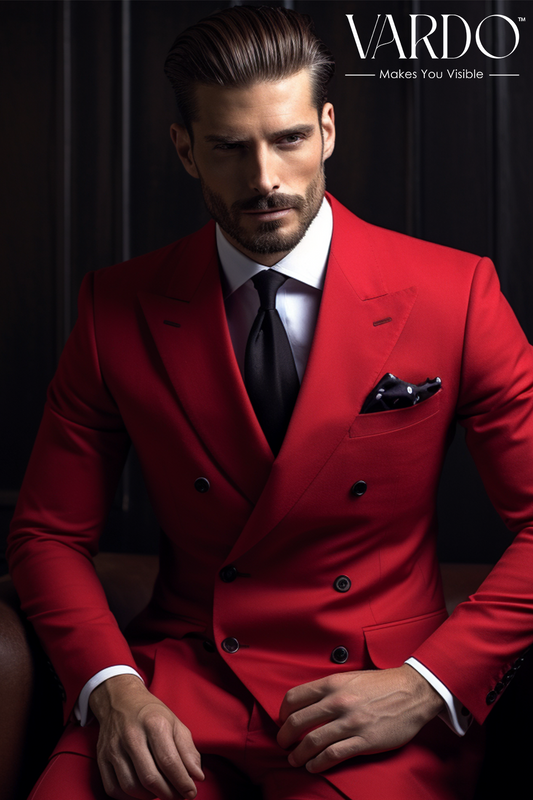 Stylish Red Double Breasted Suit for Men