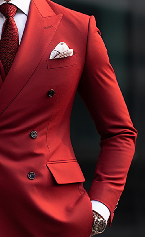 Double breasted red suit on sale