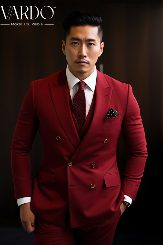 Red Double Breasted Suit for Men Classic Formal Attire