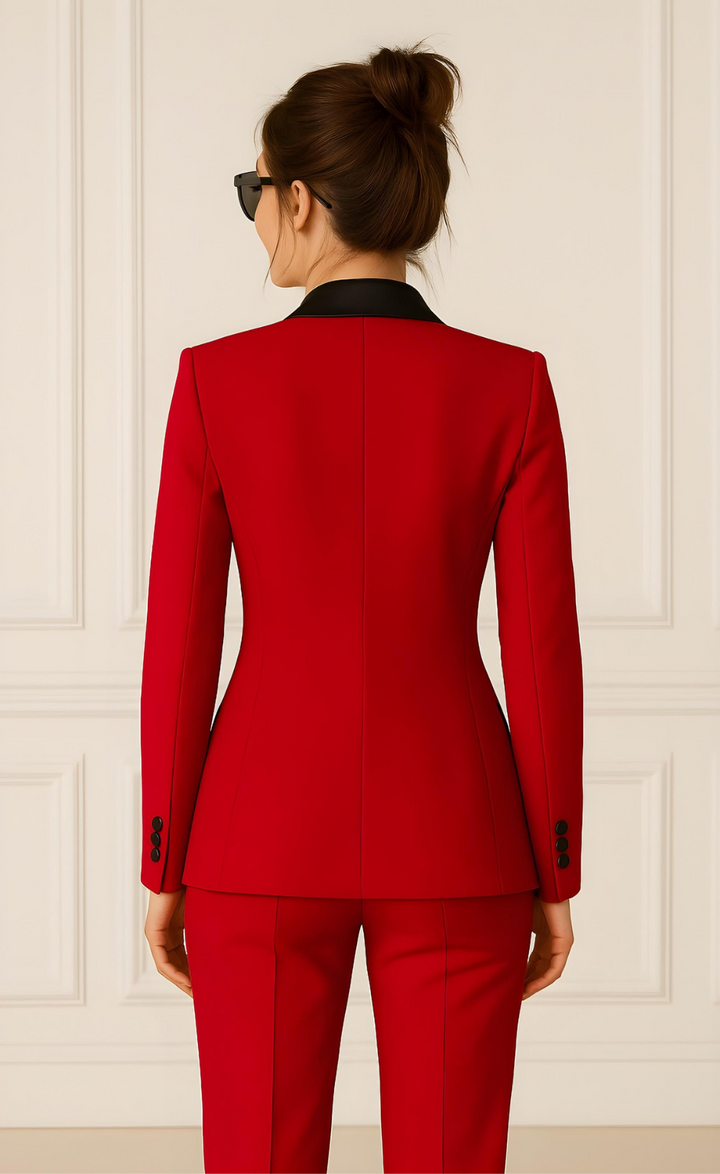 Red Three-Piece Tuxedo Suit with Black Vest – Bold Elegance. Fearless Tailoring