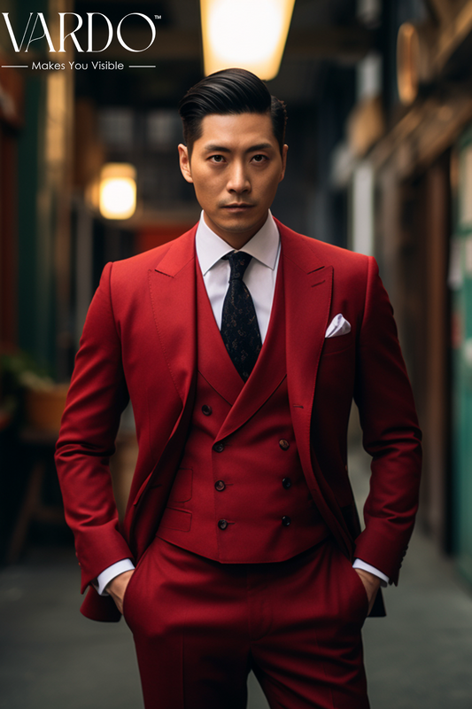 Premium Men's Red Three Piece Suit