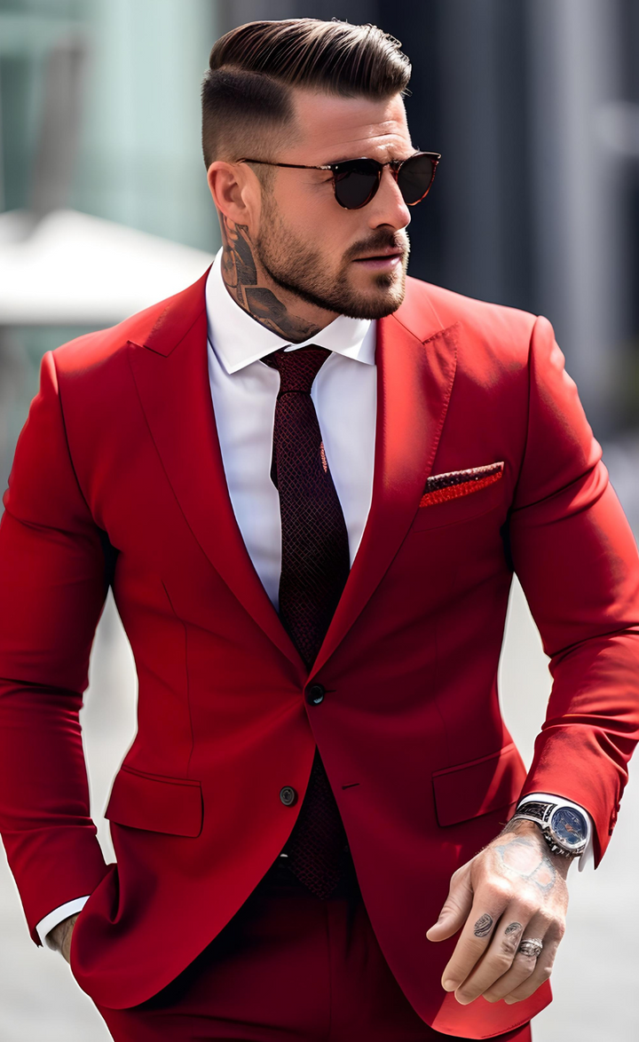 Red Two Piece Wedding and Business Suit for Men - Bold, Elegant, and Versatile