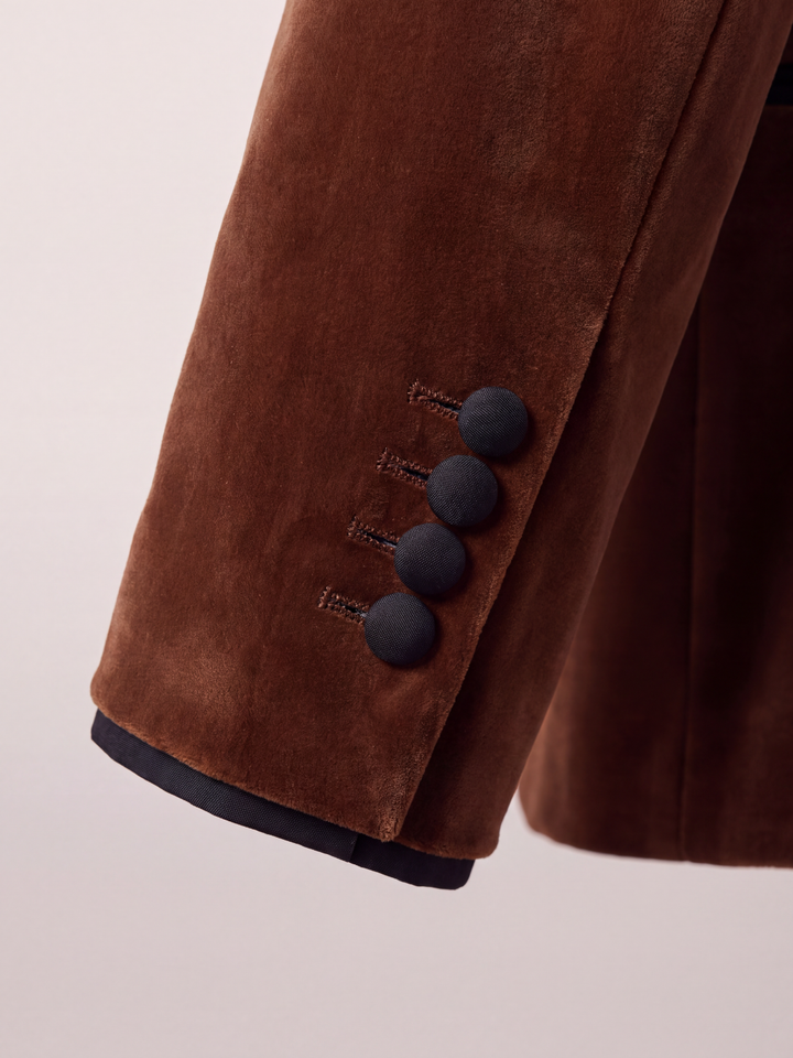 Rich Brown Velvet Peak Collar Dinner Jacket