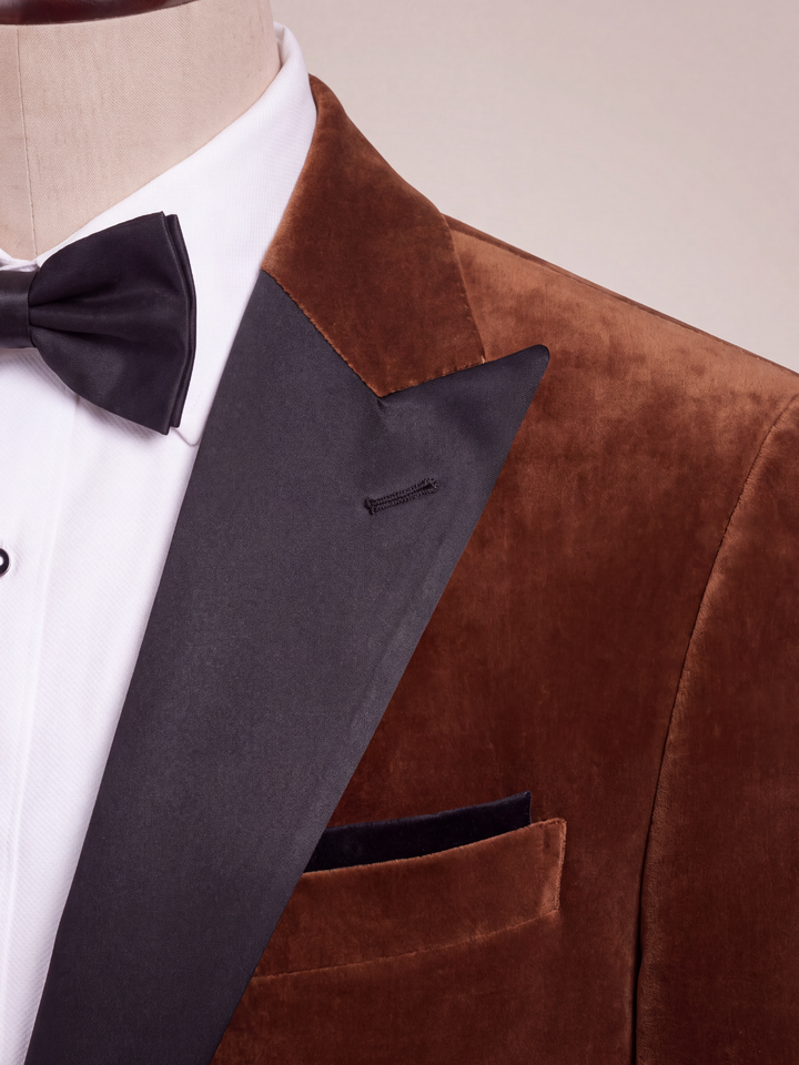 Rich Brown Velvet Peak Collar Dinner Jacket