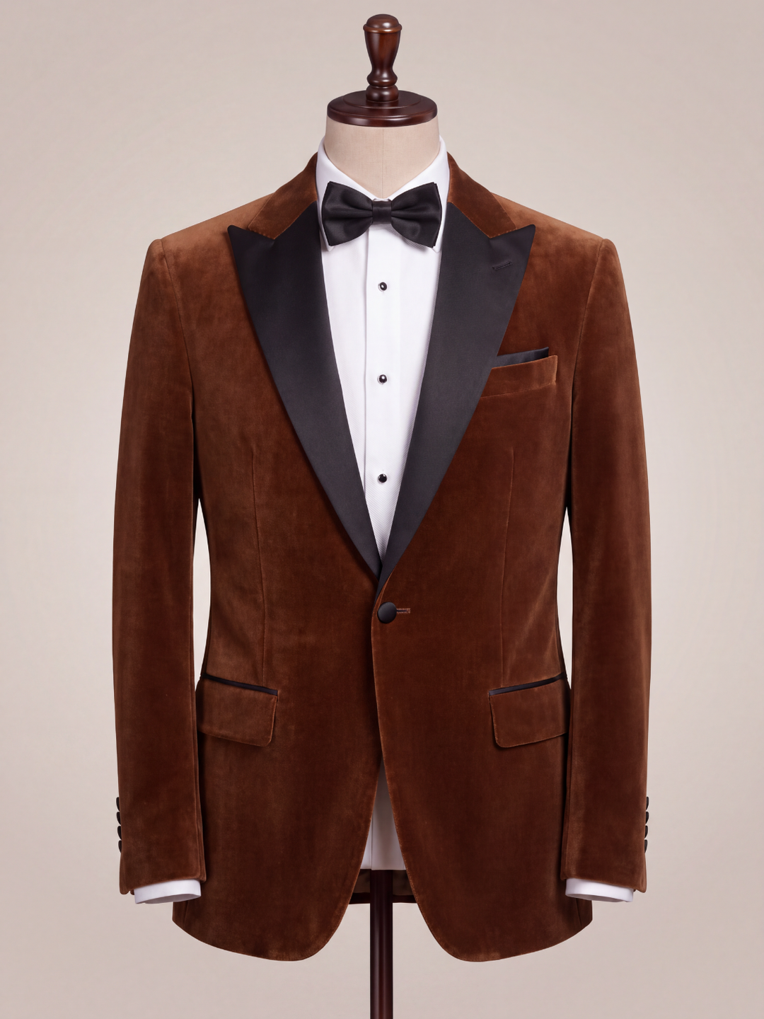 Rich Brown Velvet Peak Collar Dinner Jacket