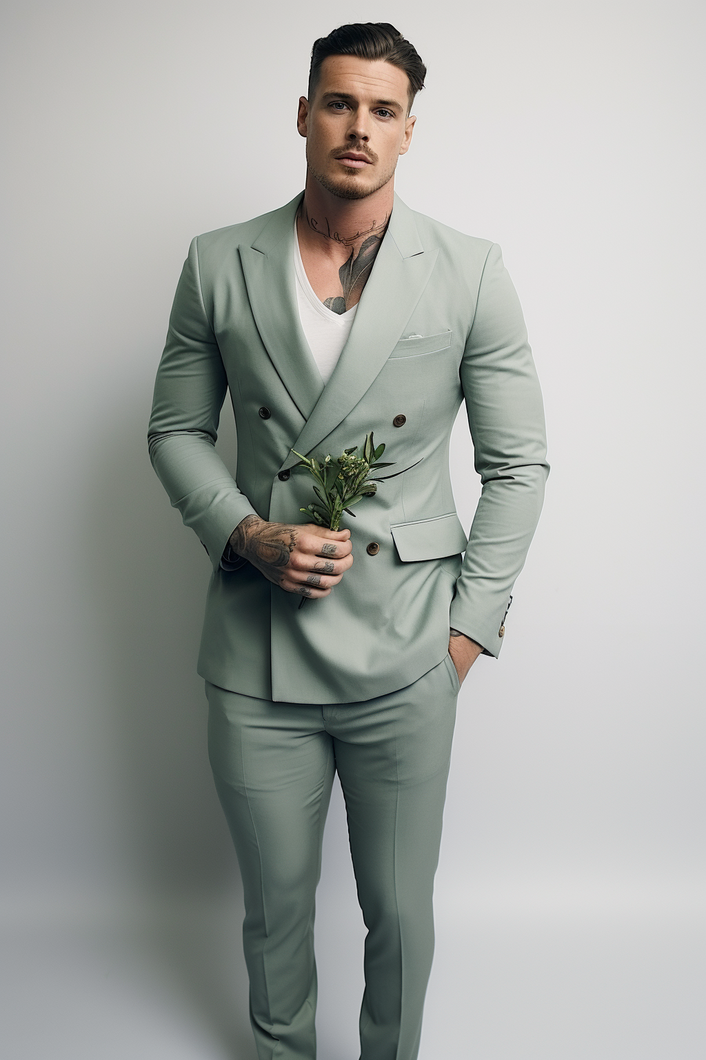 Men's Sage Green Double-Breasted Suit - Luxurious Tailored Fit Business Attire - Standout Formal Wear