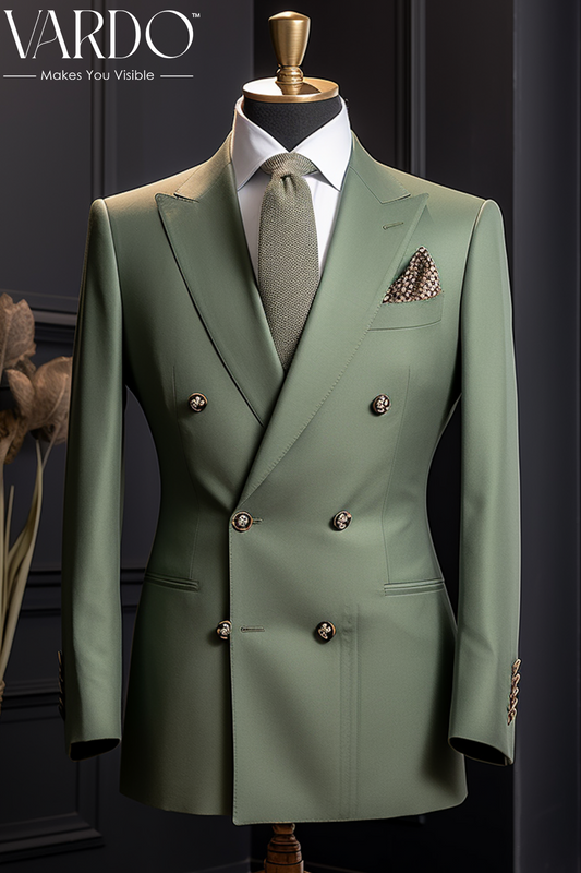 Sophisticated Sage Green Double Breasted Suit for Men
