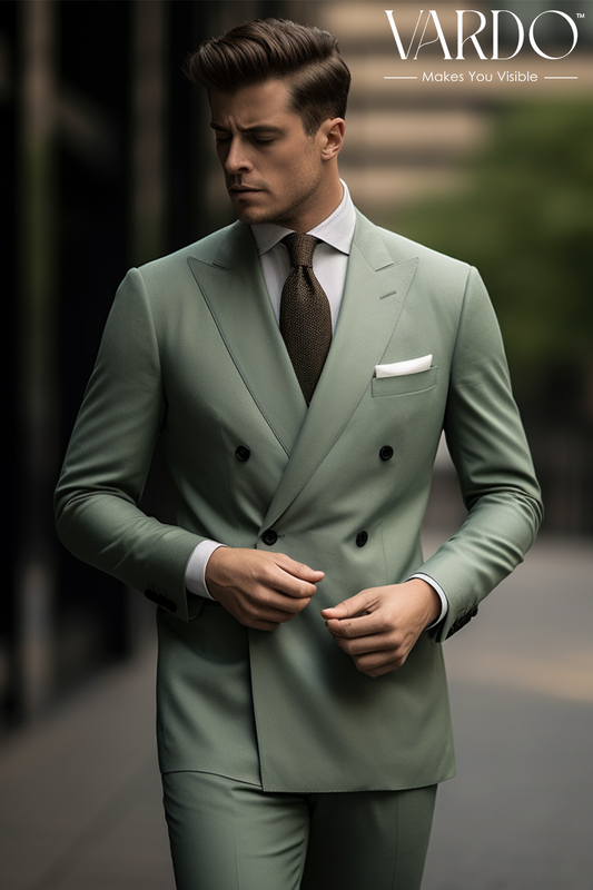 Stylish Sage Green Double Breasted Suit for Men