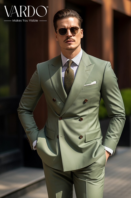 Sage Green Double Breasted Suit for Men