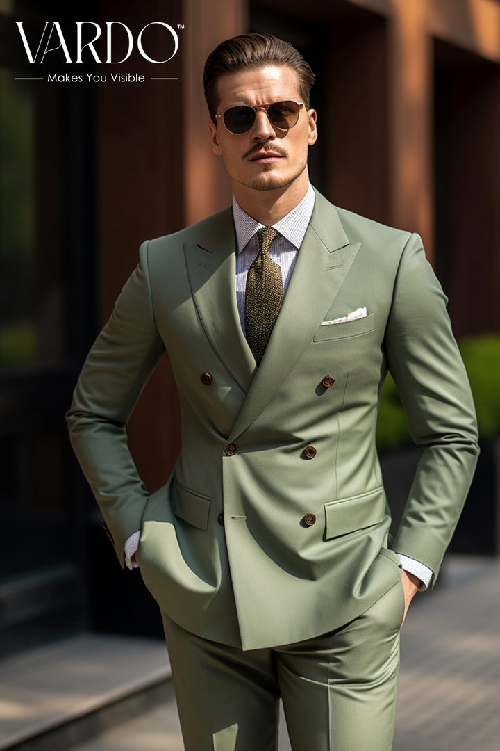 Sage Green Double Breasted Suit for Men