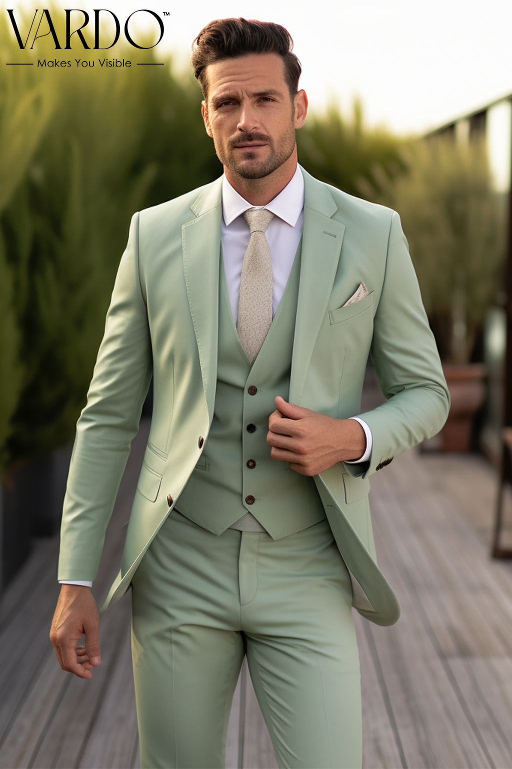 Classic Sage Green Three-Piece Suit for Men