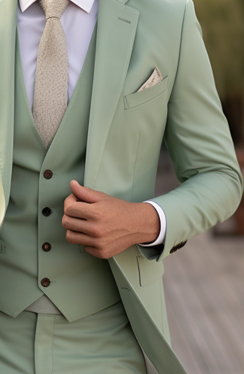 Classic Sage Green Three-Piece Suit for Men