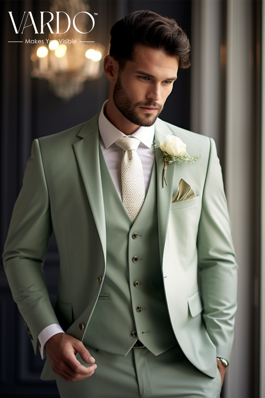 Elegant Sage Green Three-Piece Suit for Men