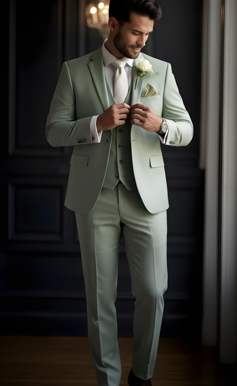 Elegant Sage Green Three-Piece Suit for Men