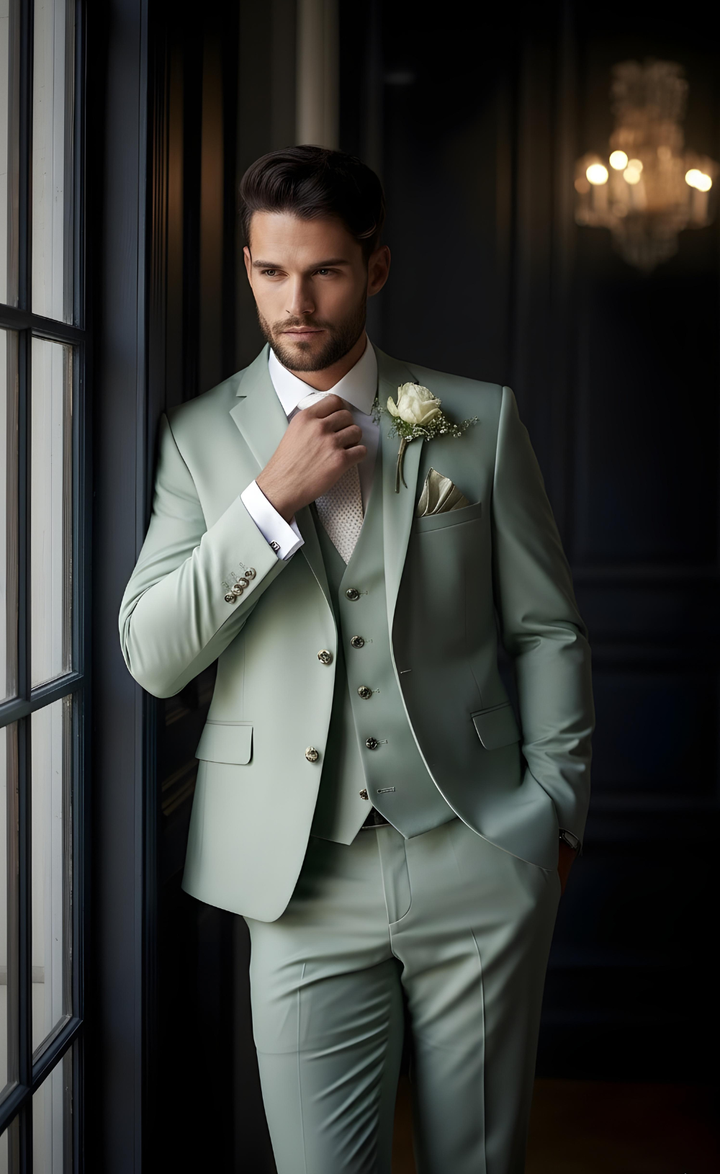 Elegant Sage Green Three-Piece Suit for Men