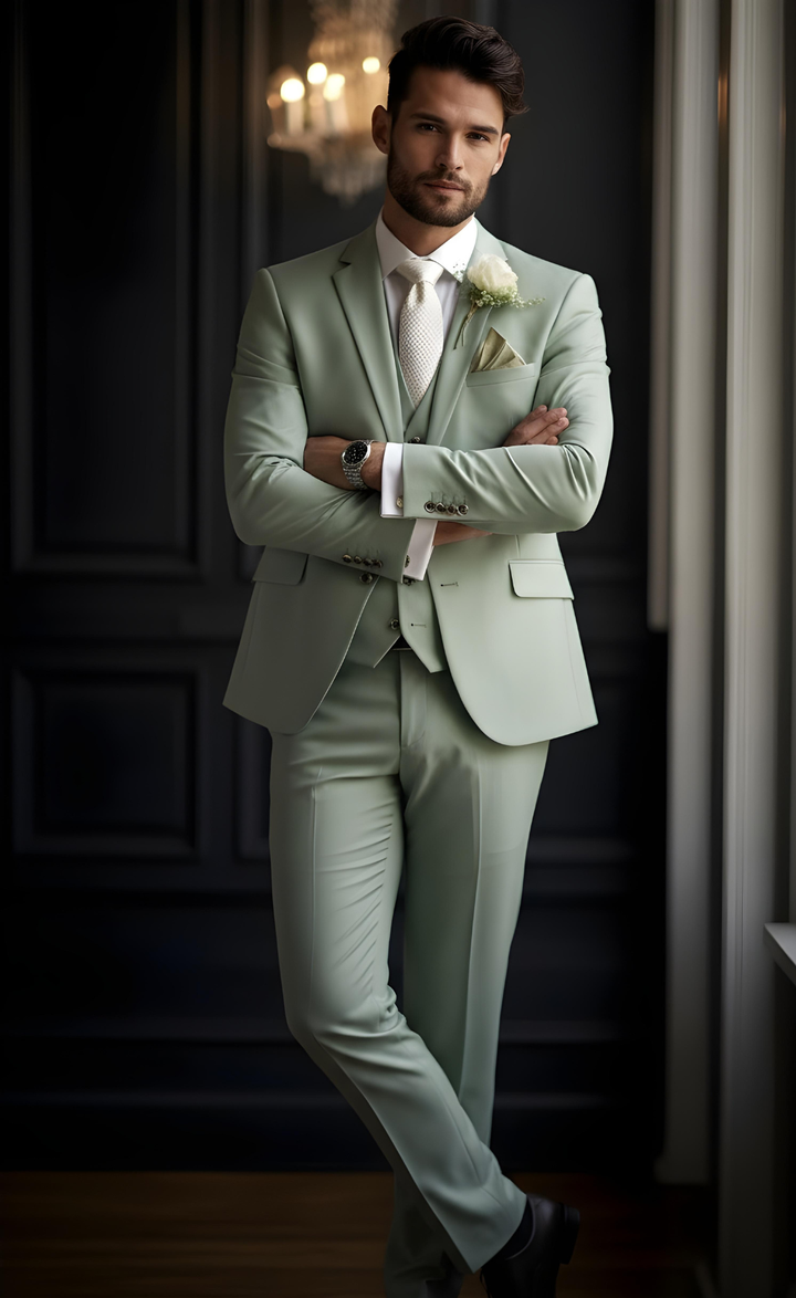 Elegant Sage Green Three-Piece Suit for Men