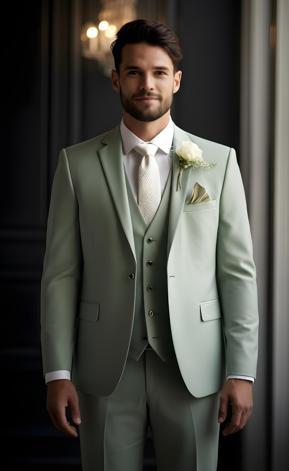 Elegant Sage Green Three-Piece Suit for Men