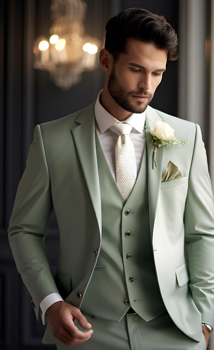 Elegant Sage Green Three-Piece Suit for Men