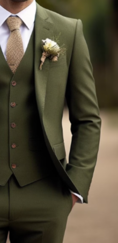 Men's Khaki Green Three Piece Suit